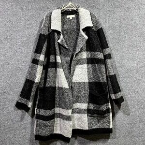 New Directions Cardigan Sweater Women Medium Black White Plaid Knit Stretch Cozy